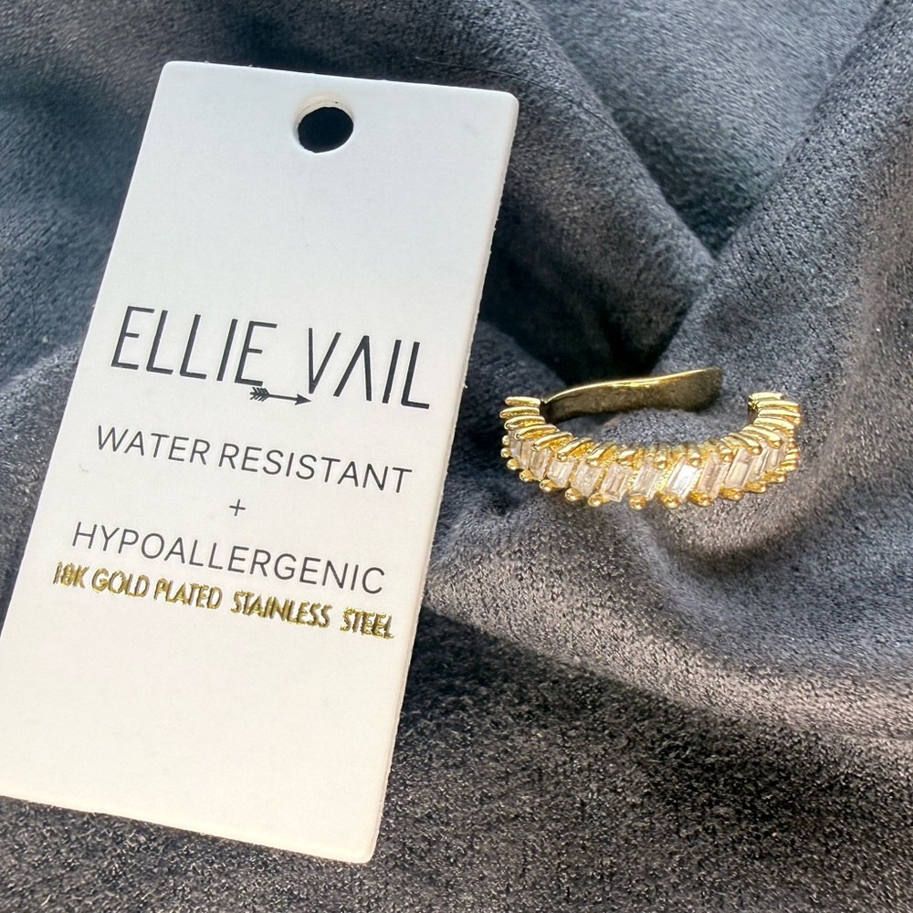 Ellie Vail 18k Crystal Ear Cuff Sparkling Baguette Design Water Resistant